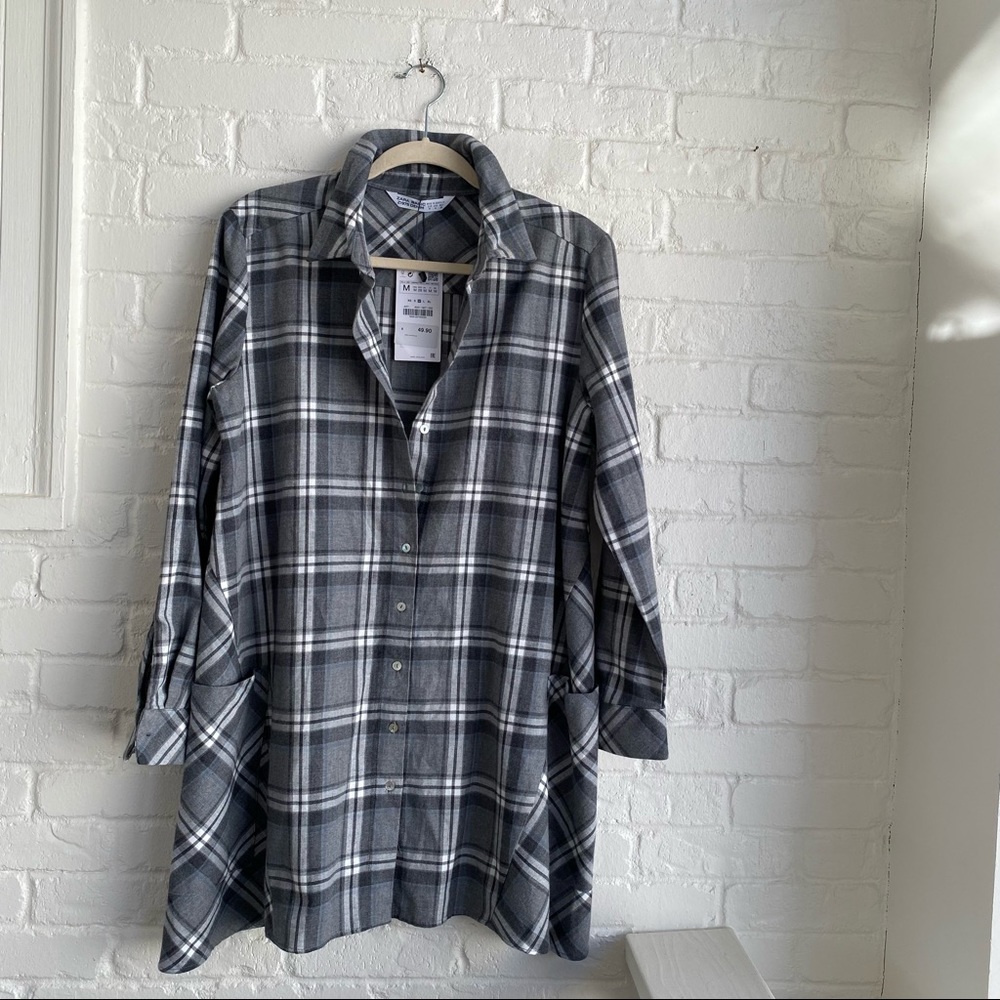 NWT Zara Plaid Oversized Shirt Dress Size Medium